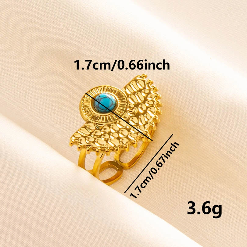 2pcs/lot Vintage Turquoise Gold Plated Knuckle Rings Blue Synthetic Stone Stainless Steel Rings Boho Jewelry Women Gifts No Fade