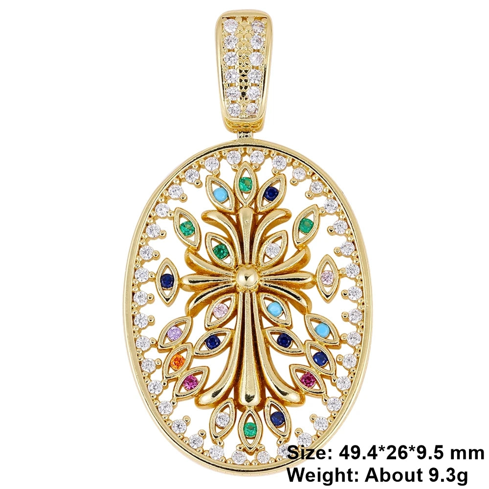 Juya 18K Real Gold Plated Religious Pendant Jewelry Making Supplies Creative Saint Mary Virgin Christian Cross Charms Supplies