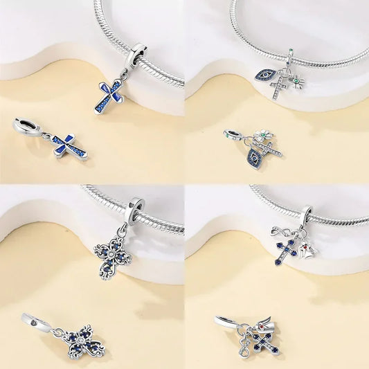 925 Silver Charms Religion Heart Lucky Eye Cross Beads For Original Bracelet Making Pendant for Women Fine Jewelry gifts