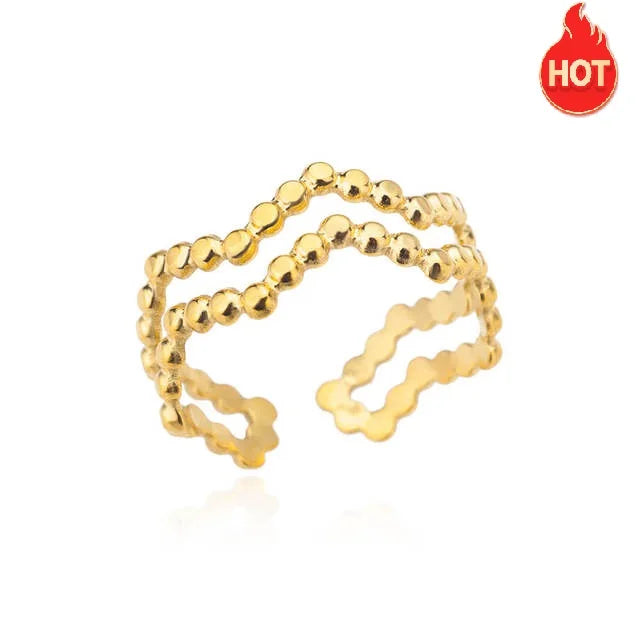 Stainless Steel Twist Chain Adjustable Rings for Women Men Simple Geometric Leave Flower Open Ring Jewelry Female Holiday Gifts