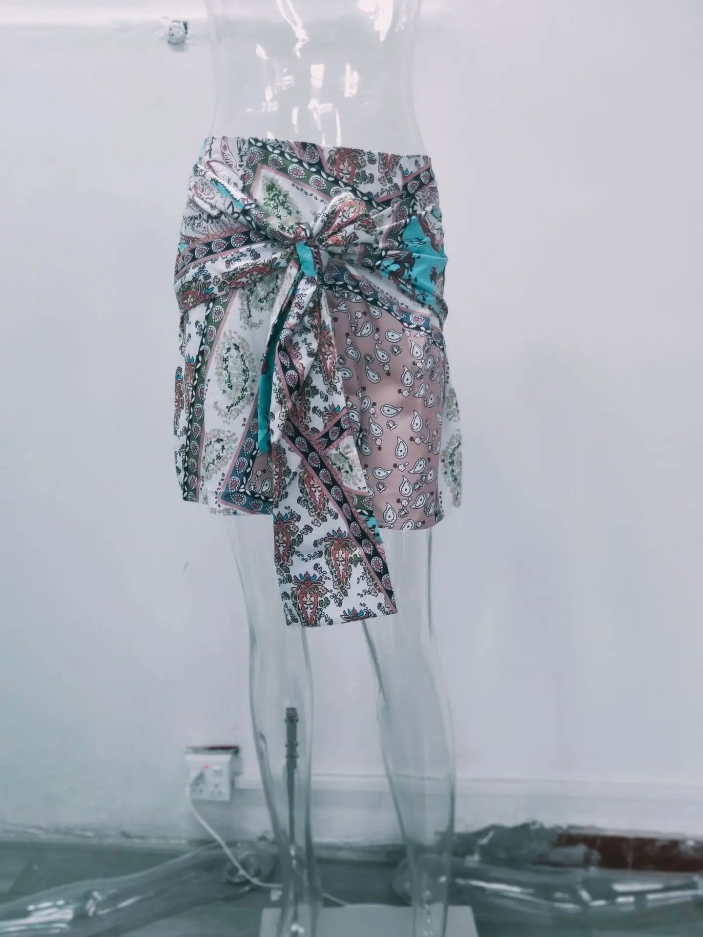 2025 New High-Waist Belted A-line Printed Skirt for Women