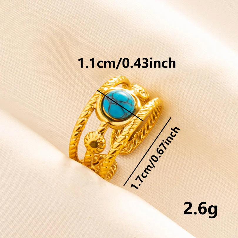 2pcs/lot Vintage Turquoise Gold Plated Knuckle Rings Blue Synthetic Stone Stainless Steel Rings Boho Jewelry Women Gifts No Fade
