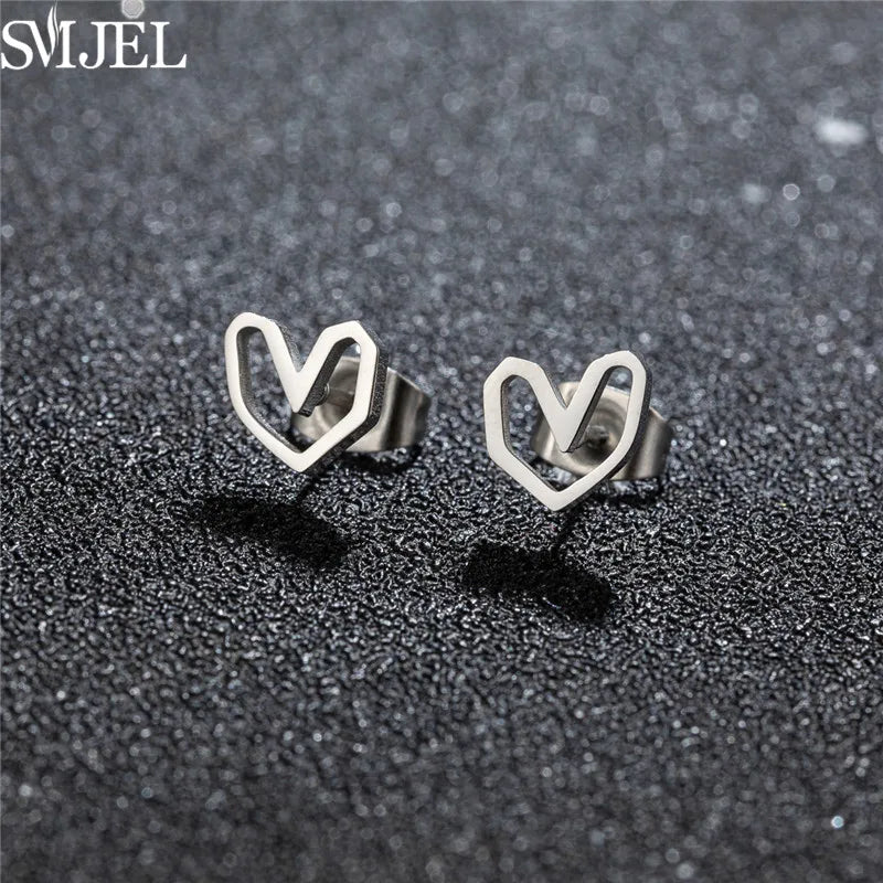 Romantic Simple Tiny Heart Earrings Female Minimalist Stainless Steel Love Stud Earring Hypoallergenic Jewelry Wedding Gift