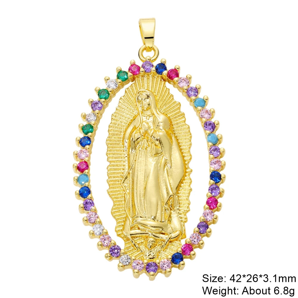Juya 18K Real Gold Plated Religious Pendant Jewelry Making Supplies Creative Saint Mary Virgin Christian Cross Charms Supplies