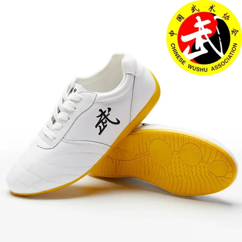 Men Woman Genuine Leather Wushu Tai Chi Kungfu Glamorous Shoe Routine Martial Arts Shoes Professional Competition Shoes big 46