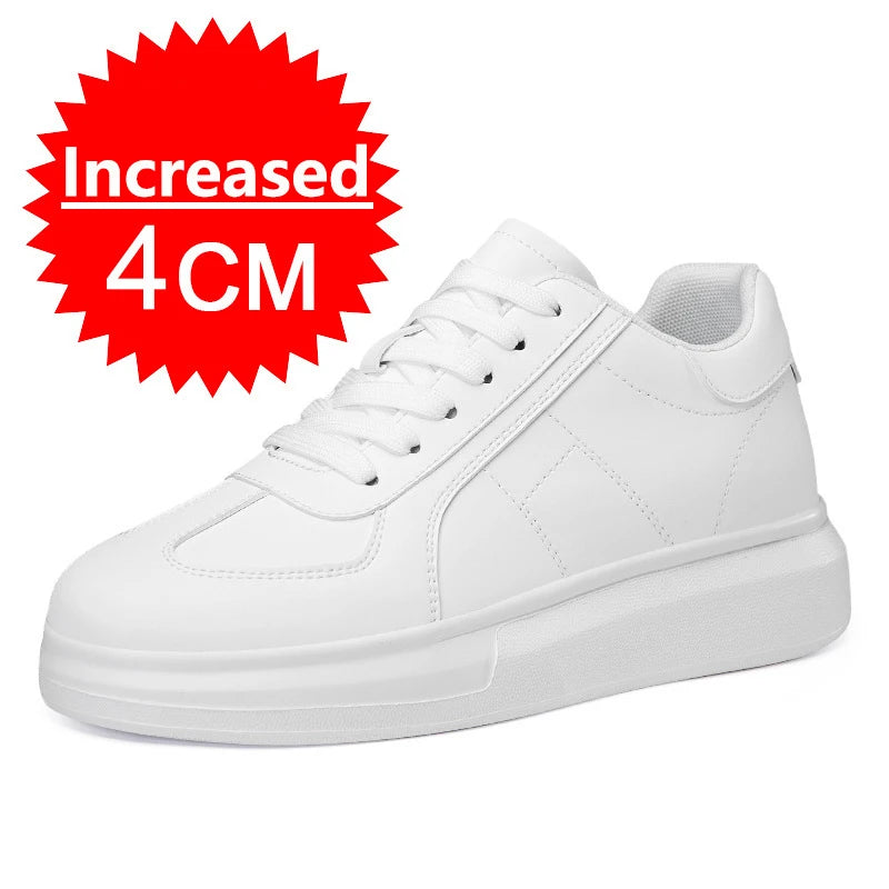 Fashion PU Leather Elevator Shoes for Men 6cm 8cm 10cm Invisible Height Increase White Sneakers Cortex Heightening Casual Shoes