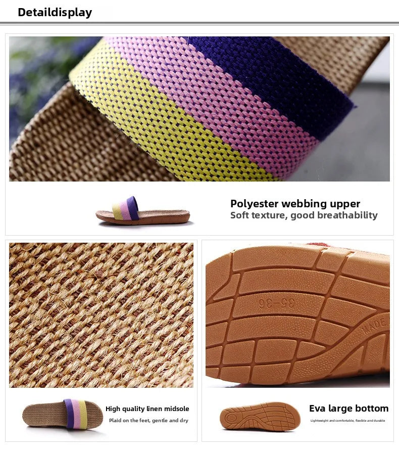 Women's EVA Linen Slippers Couple Indoor Slippers Cotton Home Non-slip Thick Bottom Summer Sandal Slippers Men