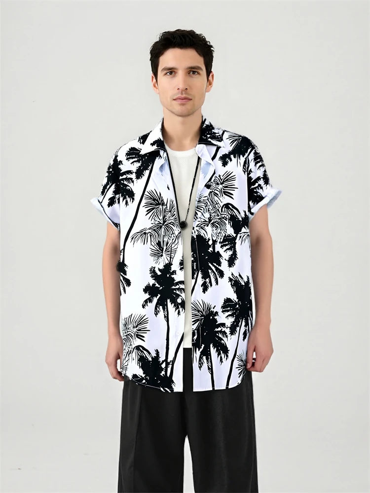 Hawaiian Shirt Man Print Casual Thin Beach Slim Fashion Shirt High Quality Luxury Black Social Vintage Funny Oversized Clothes