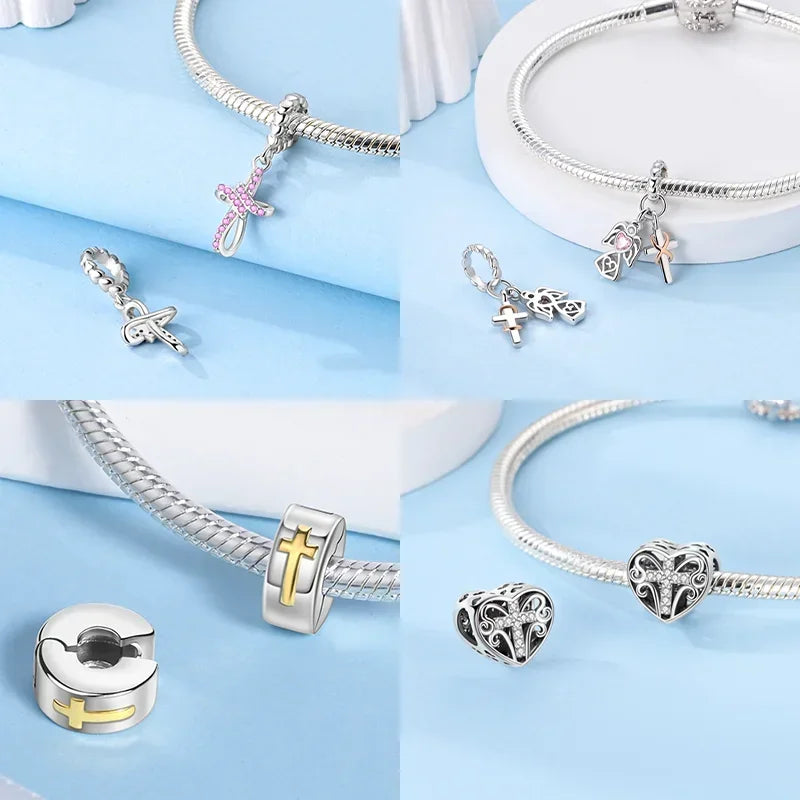 925 Silver Charms Religion Heart Lucky Eye Cross Beads For Original Bracelet Making Pendant for Women Fine Jewelry gifts