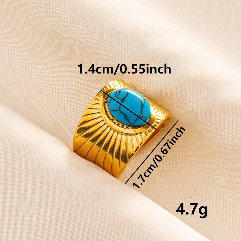 2pcs/lot Vintage Turquoise Gold Plated Knuckle Rings Blue Synthetic Stone Stainless Steel Rings Boho Jewelry Women Gifts No Fade