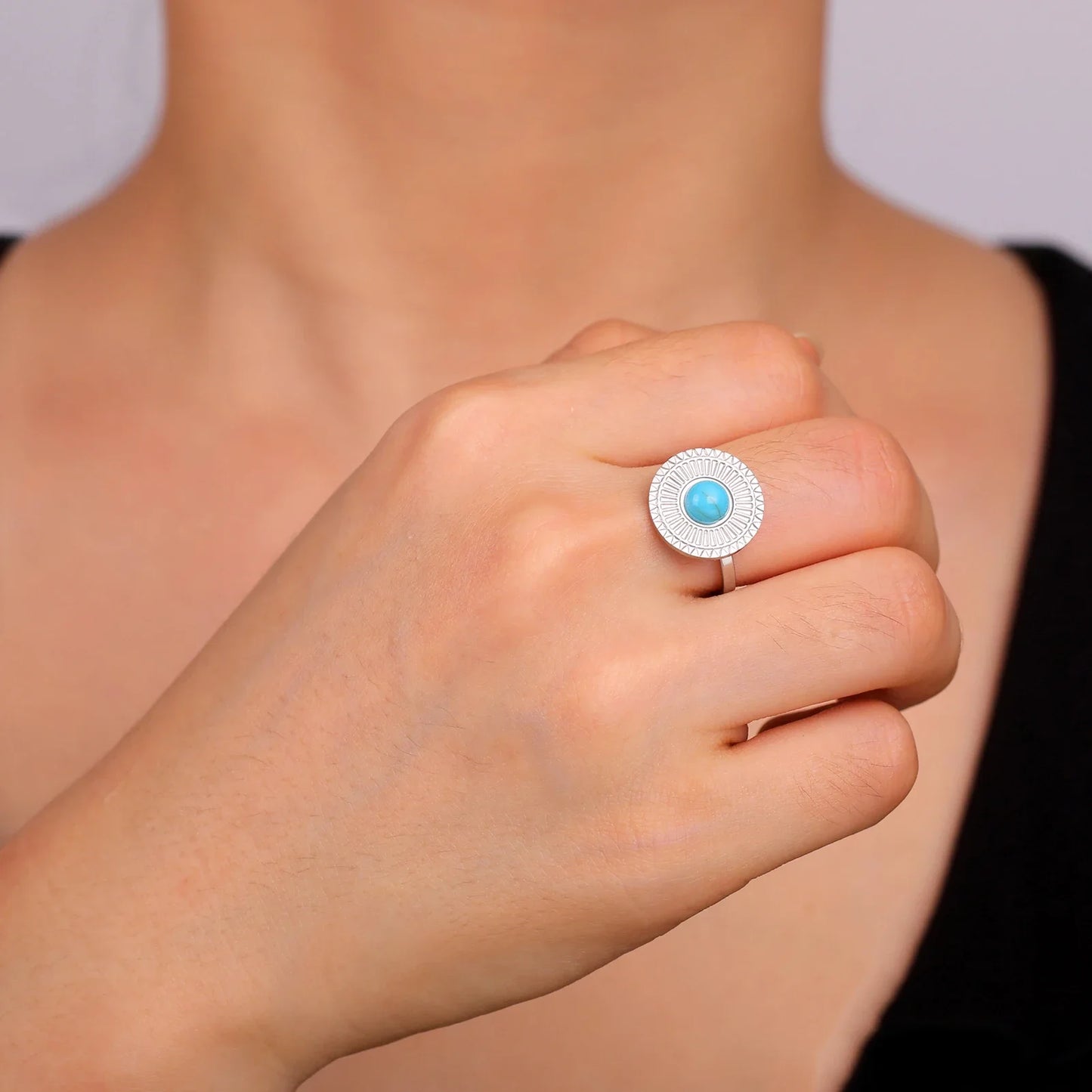 Skyrim Turquoise Rings for Women Stainless Steel Gold Color Natural Stone Crystal Ring Bohemian Jewelry Valentine Gift Wholesale