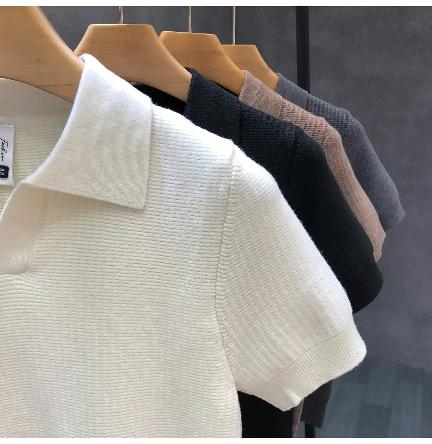 Casual Knitted Polo Shirt Men's Short Sleeve Cuban Collar T-Shirt Summer Fashion Individualistic Turn-down Collar Male Top