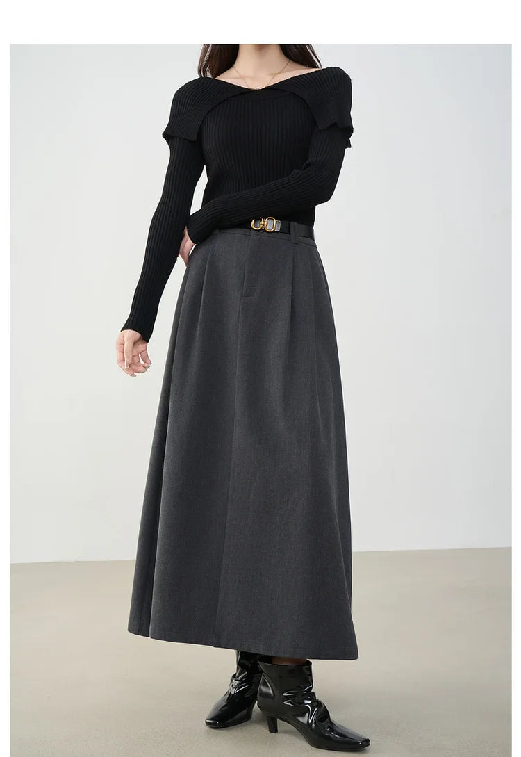 VIMLY Midi Women Skirt 2025 Autumn Office Lady Gray A-line Bud Elegant Ladies Skirt Zipper Loose Pockets Female Skirts A2202