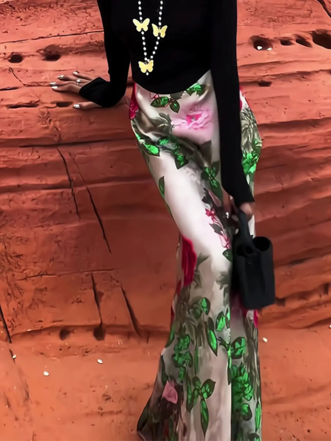 Women Clothing Stylish Vintage Satin Floral Print Luxury Chic Long Skirts Female Elegant High Waist Slim Party Maxi Skirt Faldas