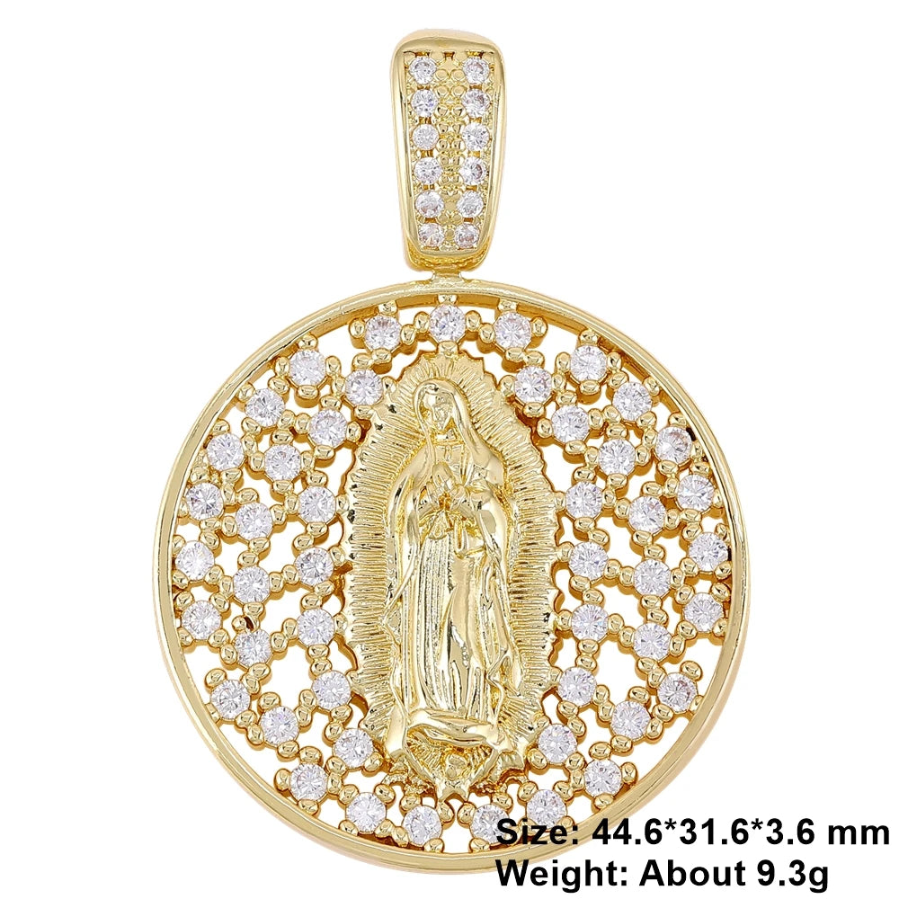 Juya 18K Real Gold Plated Religious Pendant Jewelry Making Supplies Creative Saint Mary Virgin Christian Cross Charms Supplies