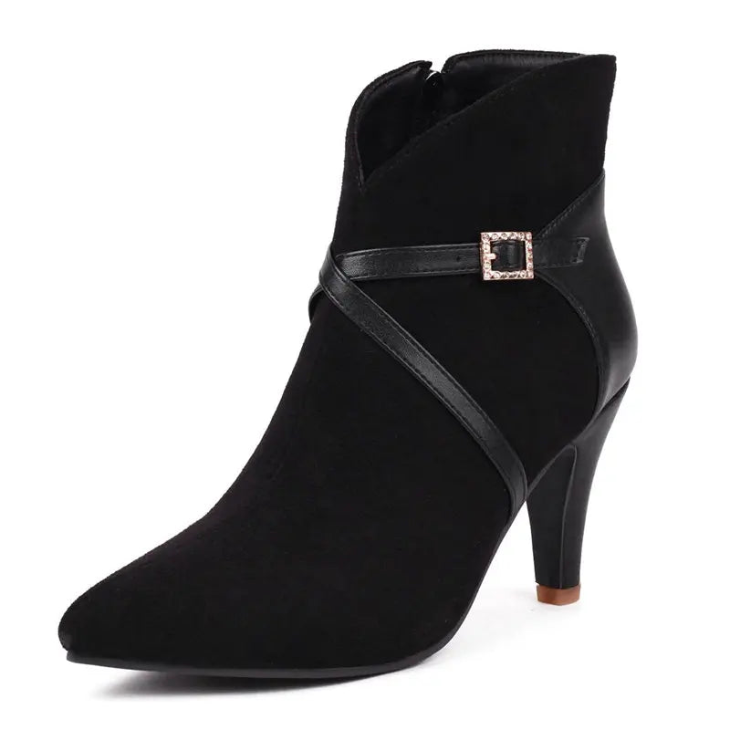 REAVE CAT Sexy Women Ankle Boots Big Size 46 47 Pointed Toe Autumn Flock Suede Shoes Party Elegant Bota 33 34