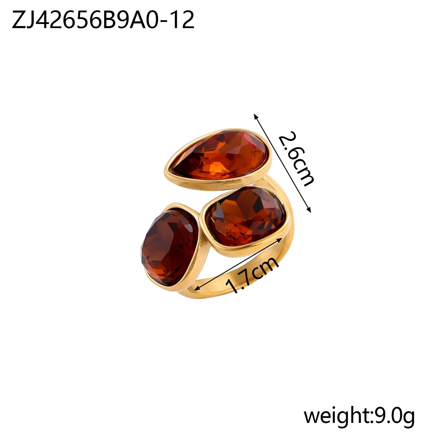 18k gold color stainless steel ring with crystal ring for women light luxury high-grade color open stainless steel