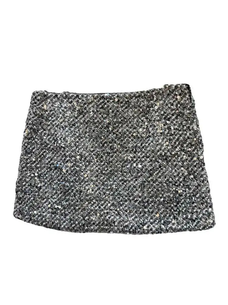 DEAT Trendy New Collection Women's Sequins Tweed Skirts 2025 Spring Fashion Zipper High Waist Wrap Hip Skirt Female 11XX7555