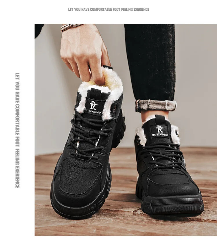 Winter New Fleece-Lined Cotton Shoes Fashionable Outdoor Snow Boots Trendy Warm High-Top Work Shoes Wholesale Men's Footwear