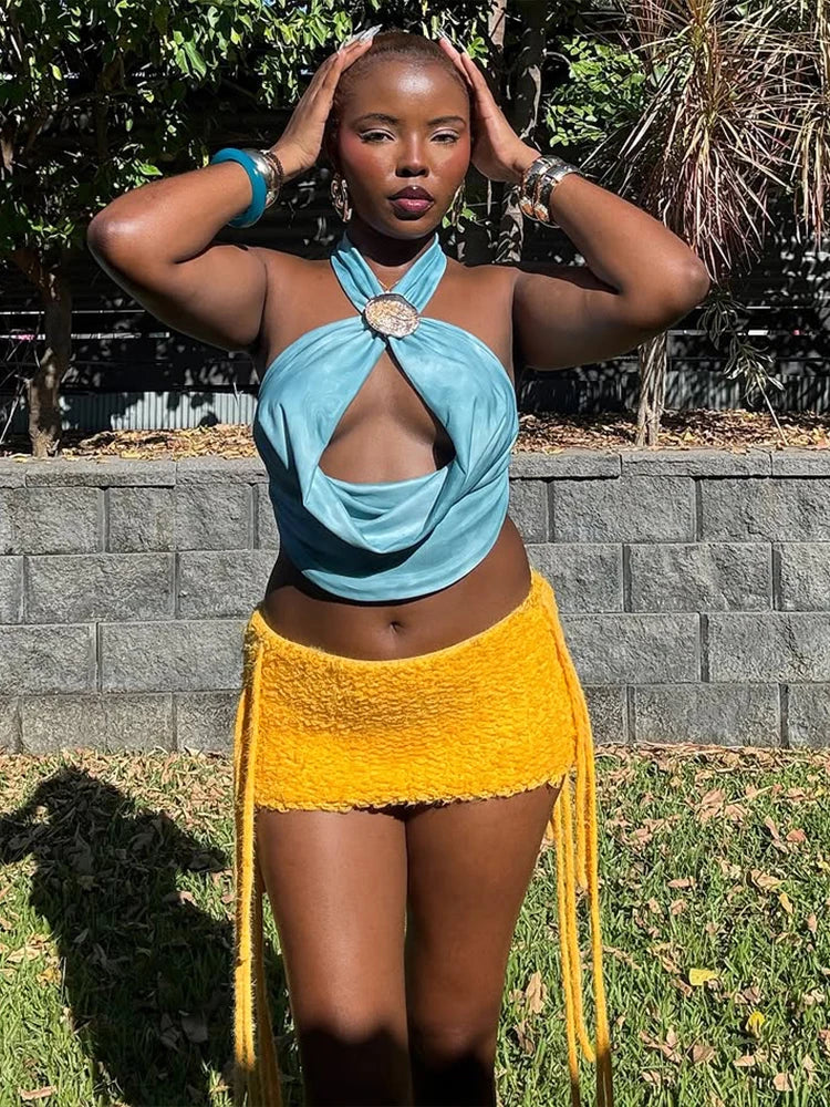 Weird Puss Sexy Furry Side Tassel Skirts Women Y2K Peach Hip Summer Solid Wild Basic Hipster Streetwear Skinny Slim Mini Bottom