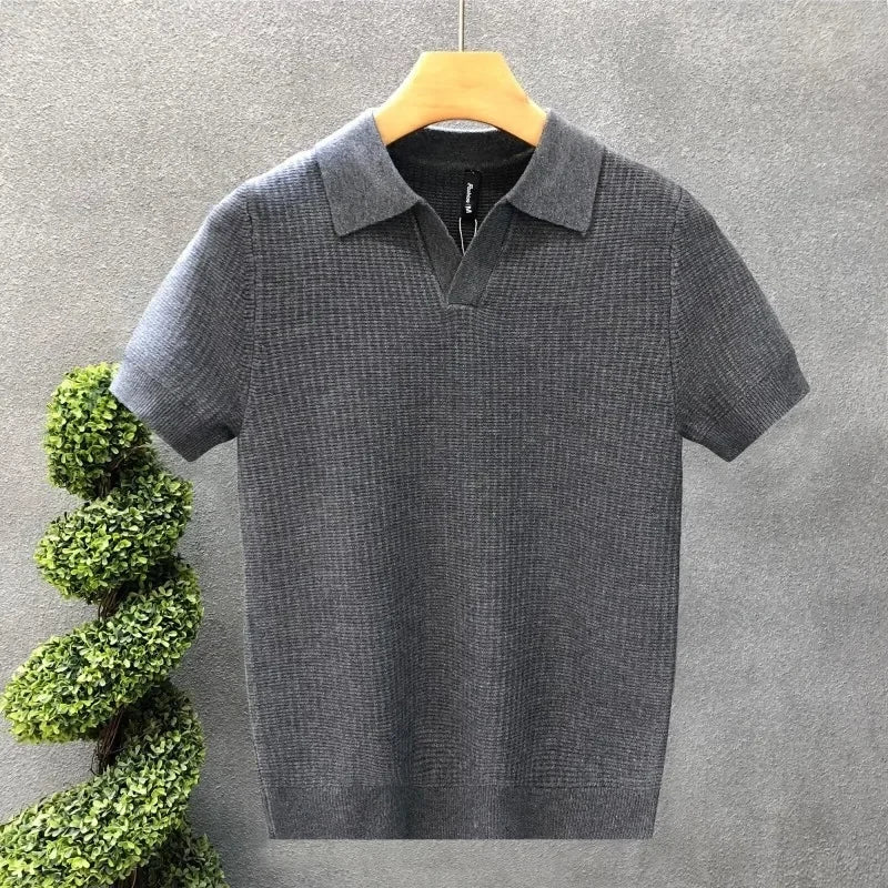 Casual Knitted Polo Shirt Men's Short Sleeve Cuban Collar T-Shirt Summer Fashion Individualistic Turn-down Collar Male Top
