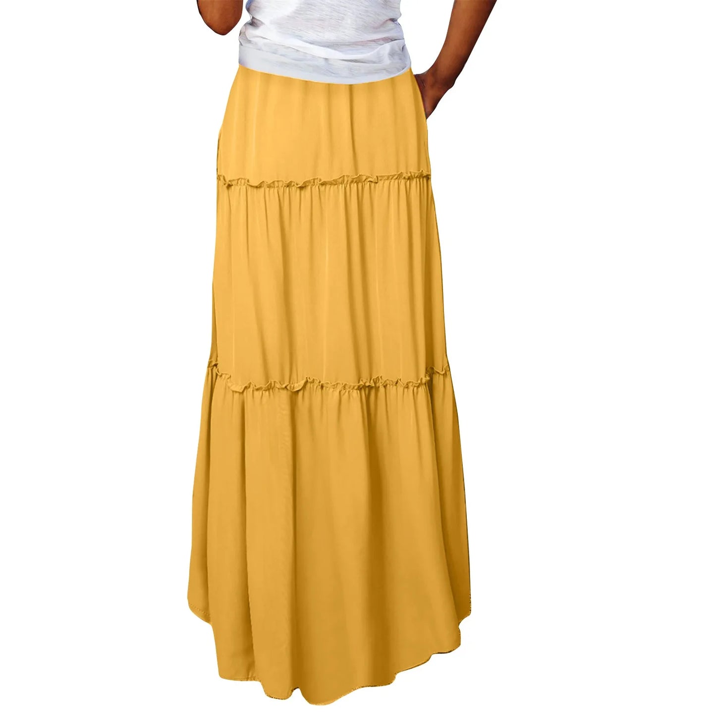 Women long skirt Fashion Solid Color Long Skirts Elastic Waist faldas Loose Casual High Waist saia Versatile Half-Body Dress
