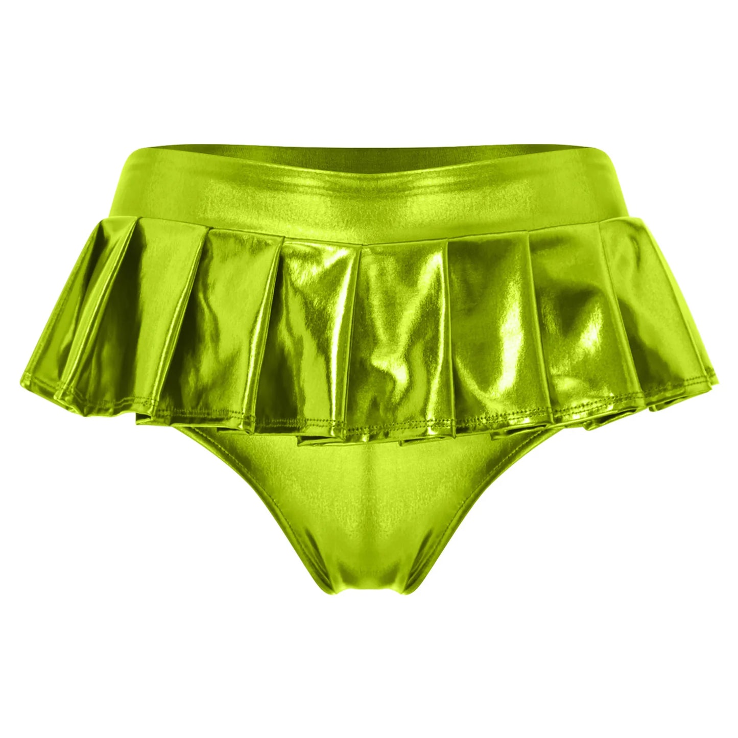Womens Metallic Shiny Mini Skirt Elastic Waistband Pleated Skirted Underwear Culottes Micro Miniskirts Rave Party Nightclub Wear