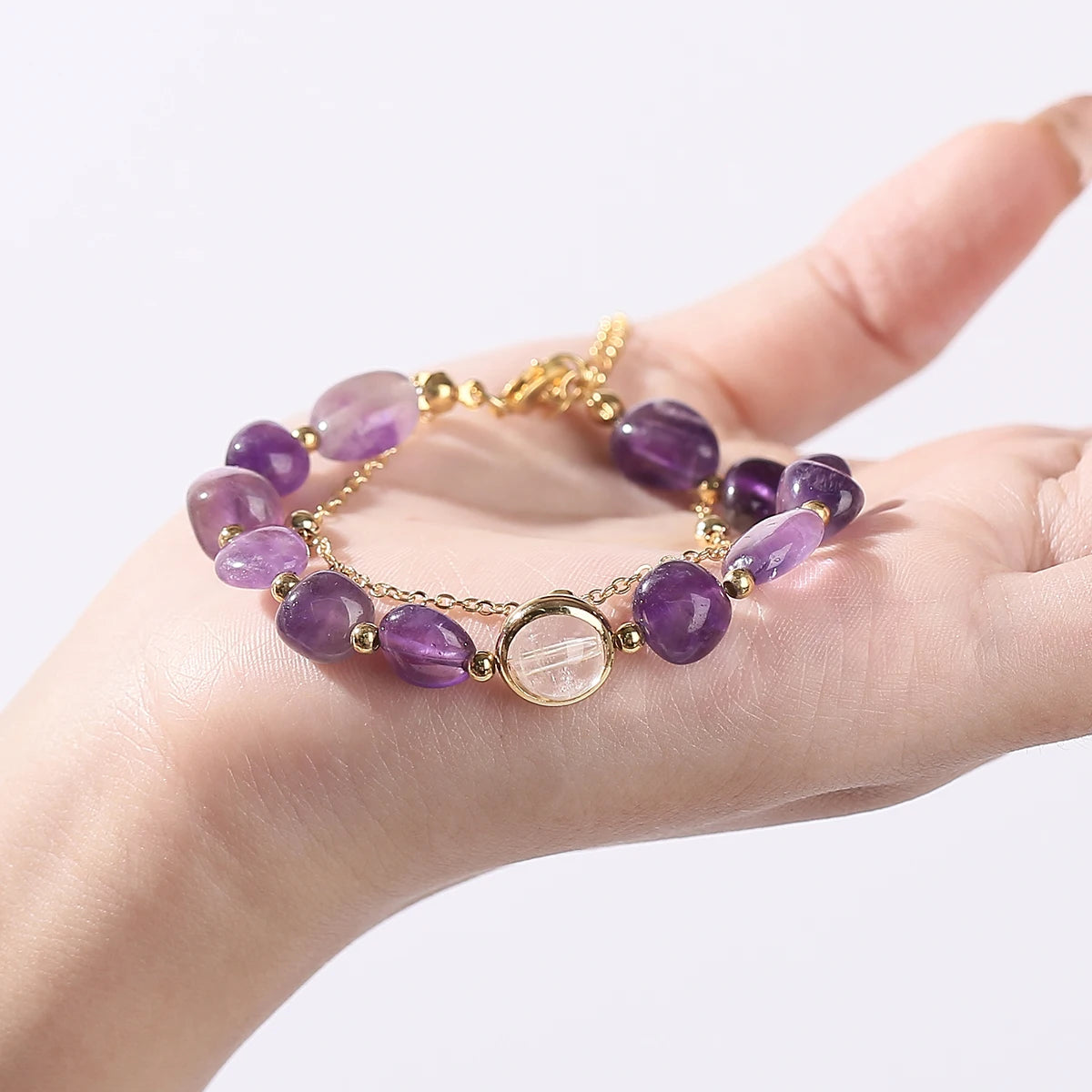 Exquisite Natural Amethyst Stone Lucky Chain Bracelets Women Fashion Jewelry Adjustable Healing Bracelets Girlfriend Party Gifts