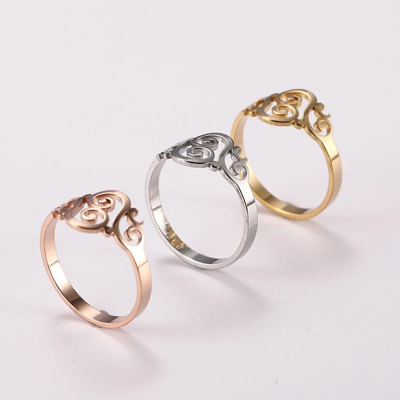 Stainless Steel Hollow Peach Heart Rings For Women Propose Engagement Wedding Ring Vintage Jewelry Anillos Valentine's Day Gift