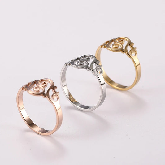 Stainless Steel Hollow Peach Heart Rings For Women Propose Engagement Wedding Ring Vintage Jewelry Anillos Valentine's Day Gift