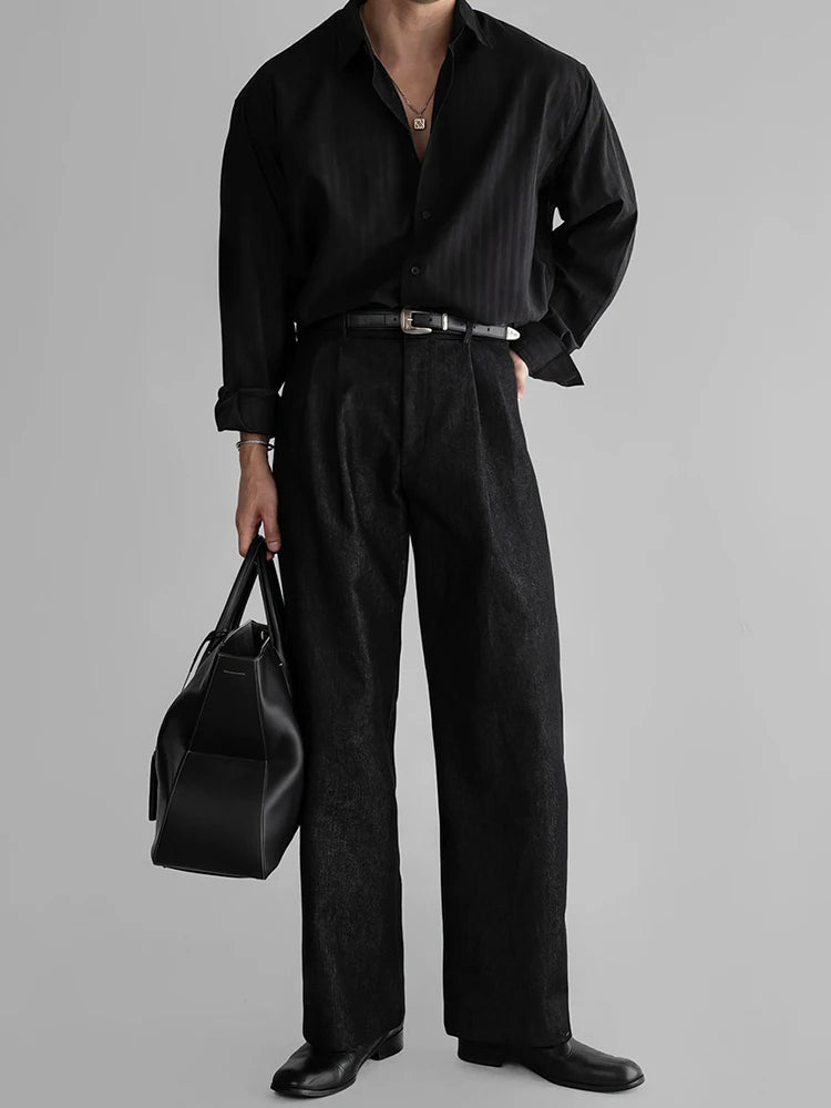 Vintage Striped Textured Shirts Men's Spring Autumn Outdoor Casual Button-up Shirt Long Sleeve Mens Fashionable Lapel Cardigans