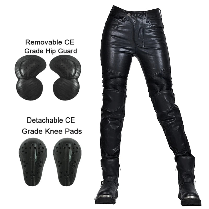 Motocross Racing Pants PU Leather Biker Trousers Waterproof Windproof Women With CE Knee Hip Pad Racing Motorbike Trousers Pants
