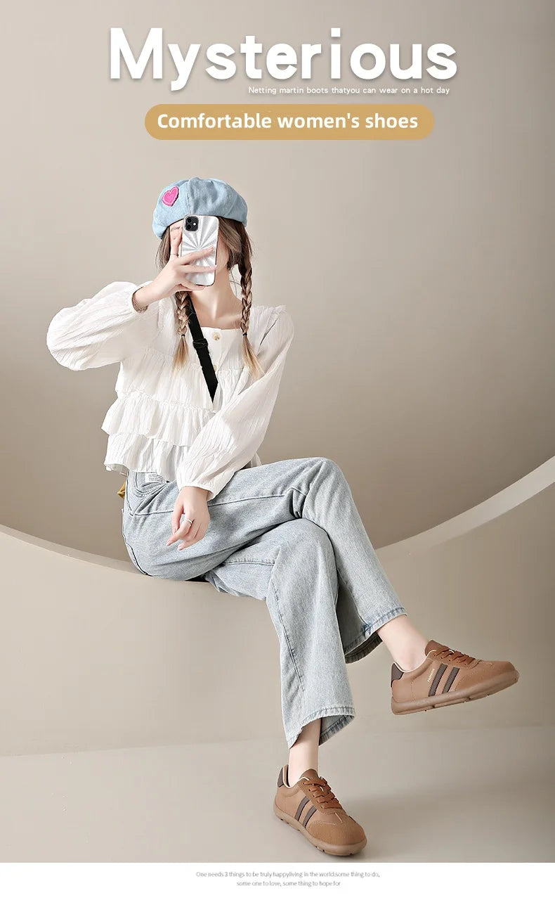 2025 New Autumn/Winter Women's Shoes Comfortable Casual Shoes College Style Wide Toe Soft Flat Shoes Outdoor Casual Sports Shoes