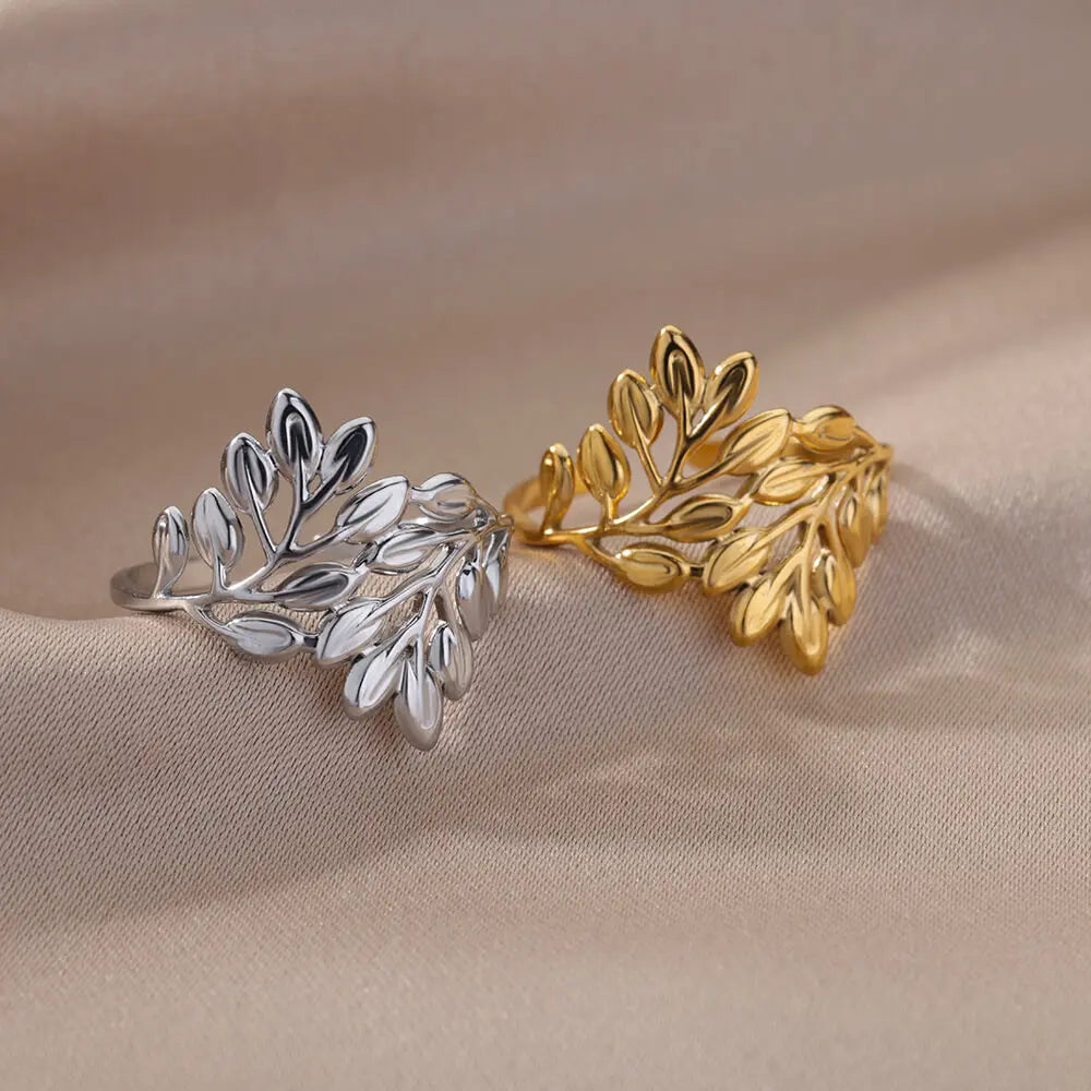 Stainless Steel Twist Chain Adjustable Rings for Women Men Simple Geometric Leave Flower Open Ring Jewelry Female Holiday Gifts