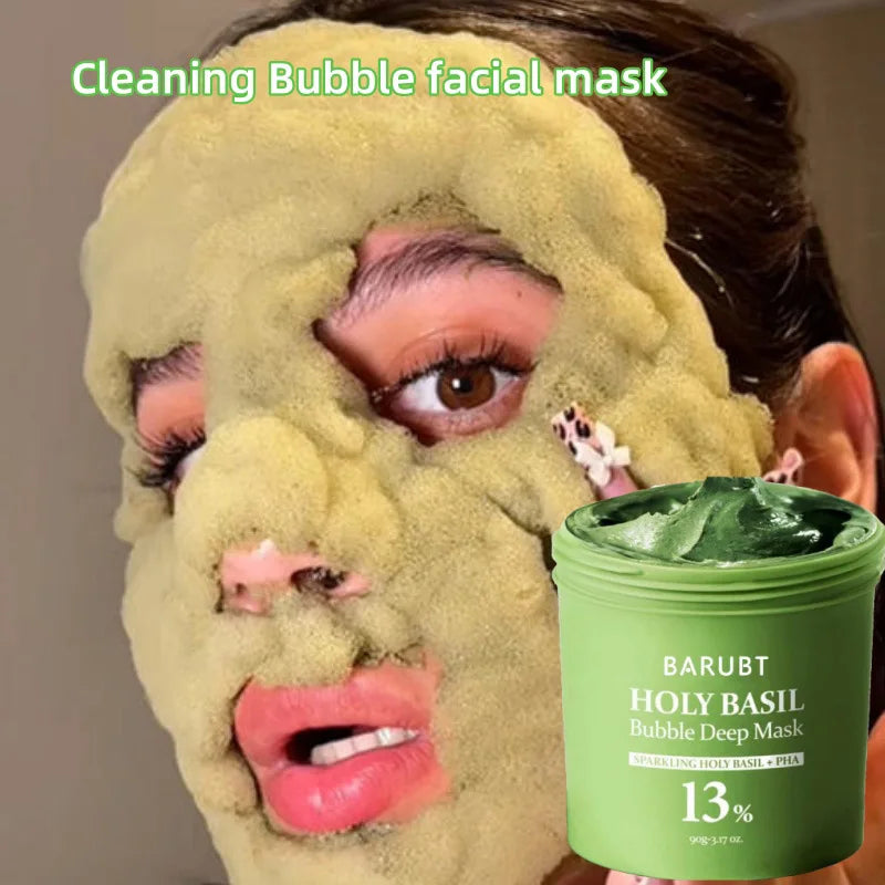 Pore-cleansing Bubble Mask Korean Skincare Sparkling Holy Basil + PHA 13% Gentle Blackhead Removal Oil Control Cleansing Mask