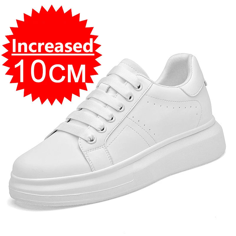 Fashion PU Leather Elevator Shoes for Men 6cm 8cm 10cm Invisible Height Increase White Sneakers Cortex Heightening Casual Shoes
