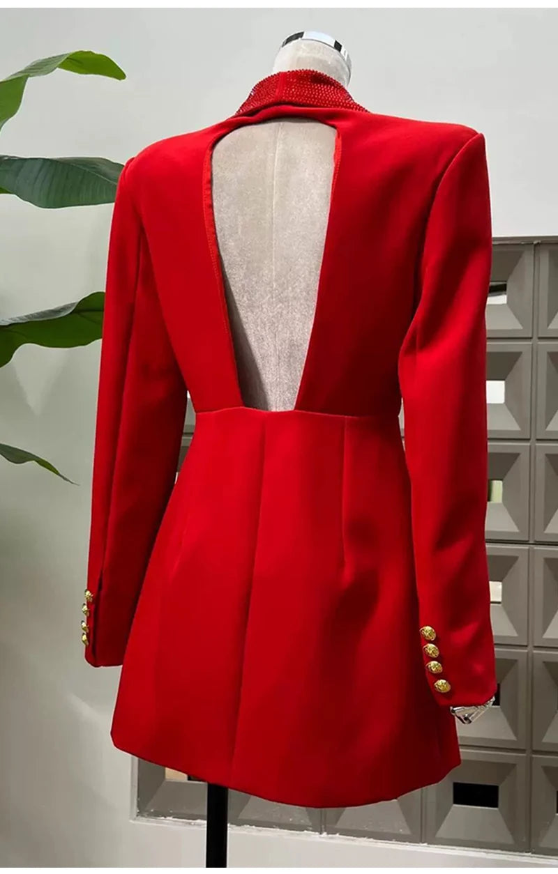 2025 autumn women's new fashion temperament deep V-neck heavy industry beading stitching design sense backless women's suit jack