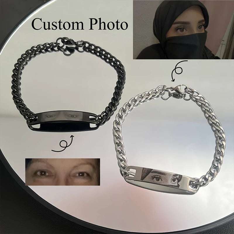 Personalized Customized Eyes Photo Stainless Steel Bracelets With Photo Laser Engraved Eyes Luxury Men's Bracelets Custom Gifts