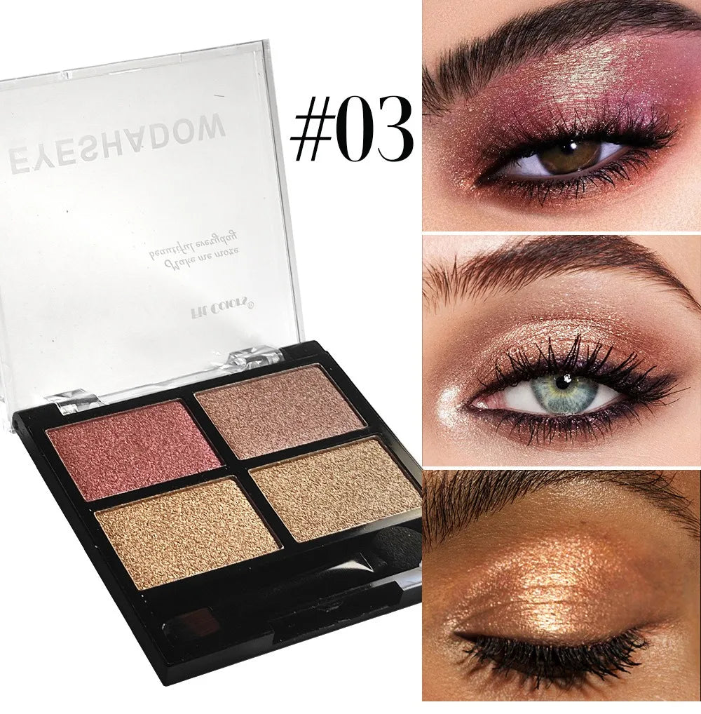 4-Color Smoky Gray Eye Shadow Palette Pearly Matte Earth Color Eyeshadow Pallete Shiny Sequins Eye Pigments Lasting Makeup