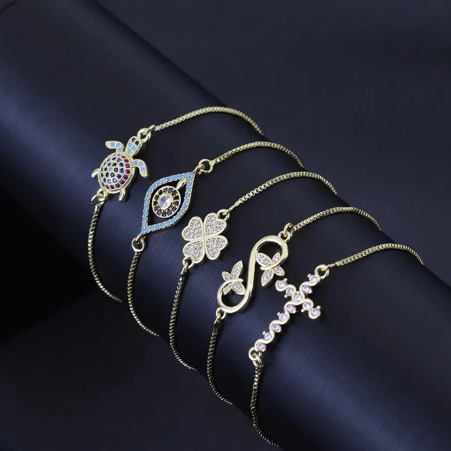 Fashion Gold Silver Color Women Chain Bracelet Adjustable Link Braclet Evil Eyes Butterfly Flower Cross Cuckold Braslet Joias