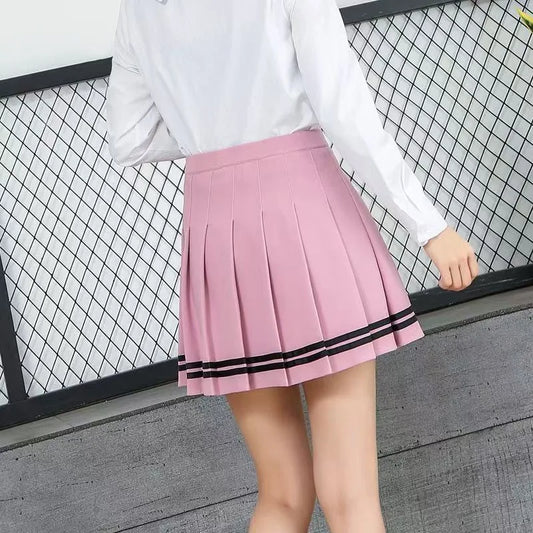 Women's Pleated Mini Skirt Elastic Waist Striped School Girl Style Summer Autumn Winter New Arrival A- Line Half-length Skirt