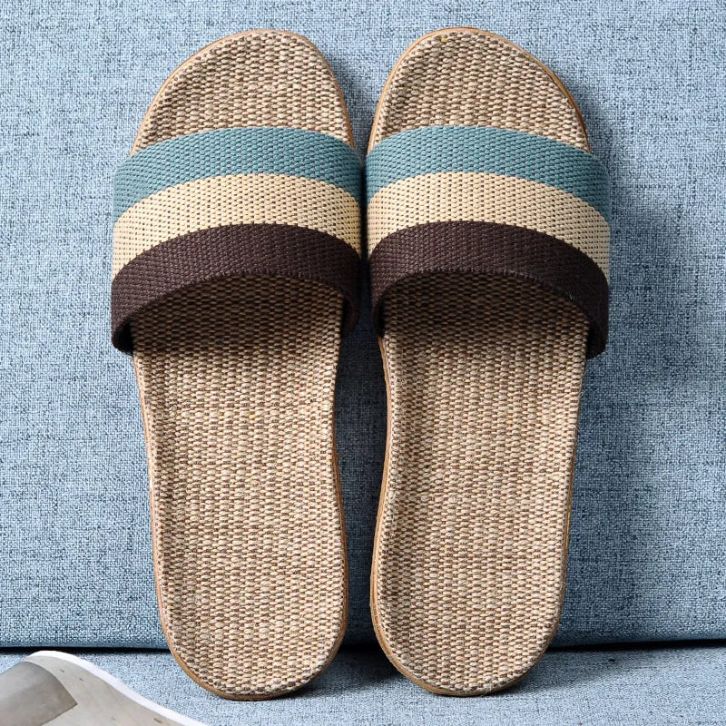 Women's EVA Linen Slippers Couple Indoor Slippers Cotton Home Non-slip Thick Bottom Summer Sandal Slippers Men