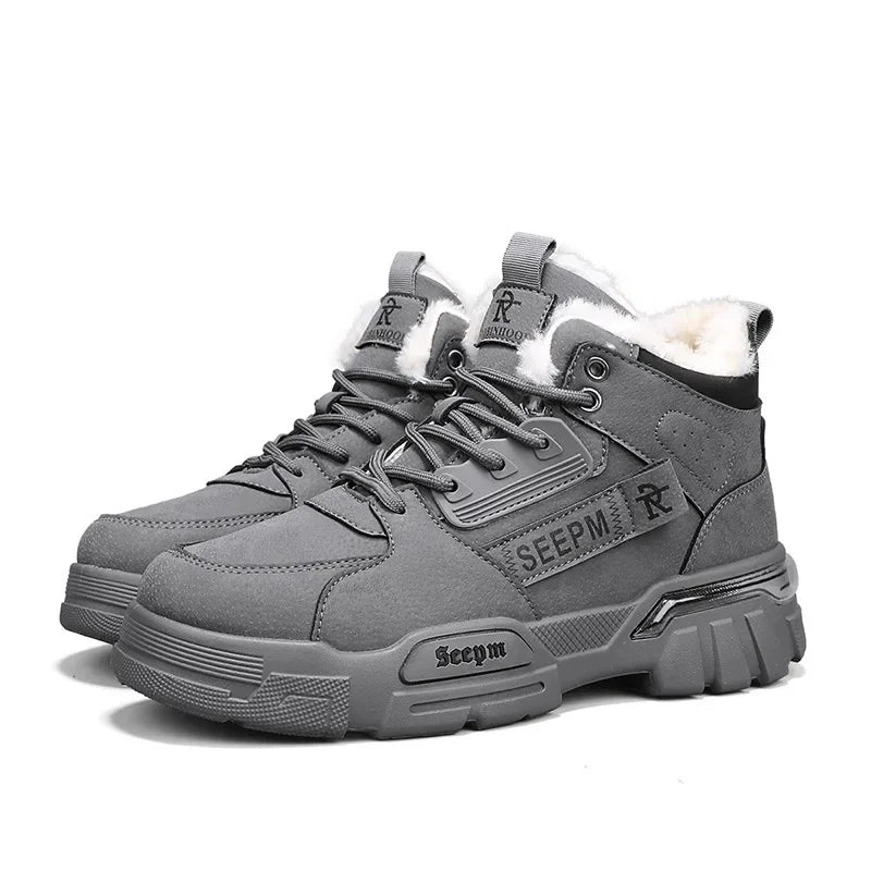 Winter New Fleece-Lined Cotton Shoes Fashionable Outdoor Snow Boots Trendy Warm High-Top Work Shoes Wholesale Men's Footwear
