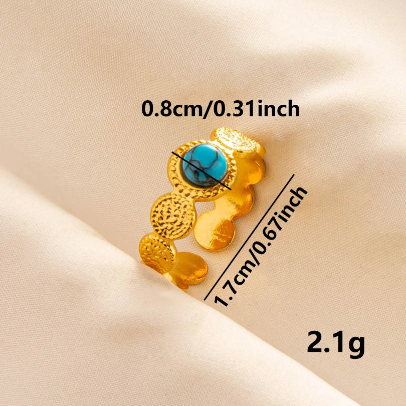 2pcs/lot Vintage Turquoise Gold Plated Knuckle Rings Blue Synthetic Stone Stainless Steel Rings Boho Jewelry Women Gifts No Fade