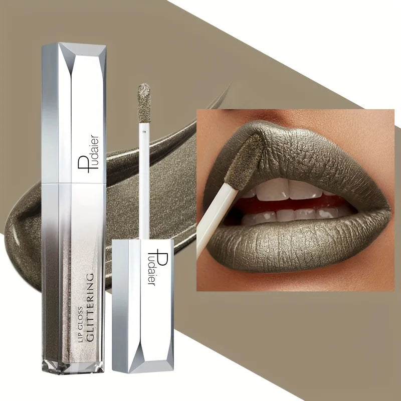 Metallic Glitter Lip Gloss, Waterproof Long Wear, Non-Sticky Hydrating Shine, Music Festival Beauty, Gifts