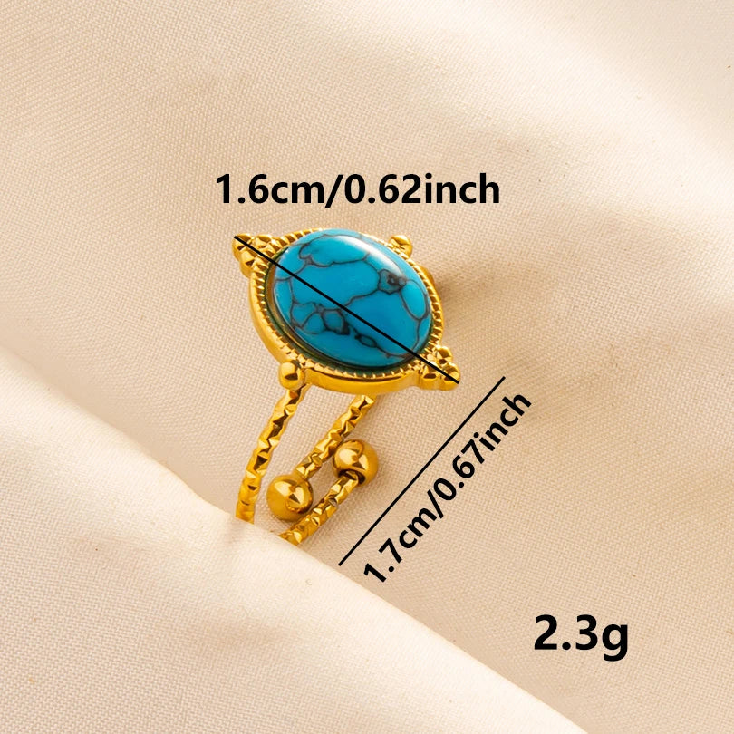 2pcs/lot Vintage Turquoise Gold Plated Knuckle Rings Blue Synthetic Stone Stainless Steel Rings Boho Jewelry Women Gifts No Fade