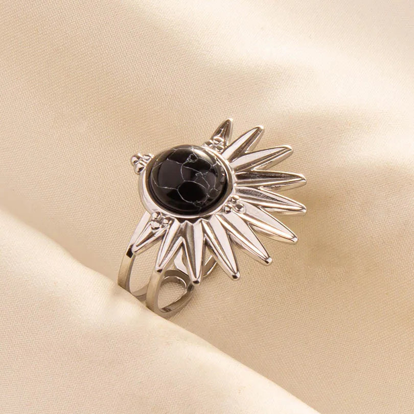 5PCS Boho Turquoise Rings Hippie Stainless Steel White Gemstone Adjustable Rings Women Girls Gift Knuckle Rings Bohemian Jewelry