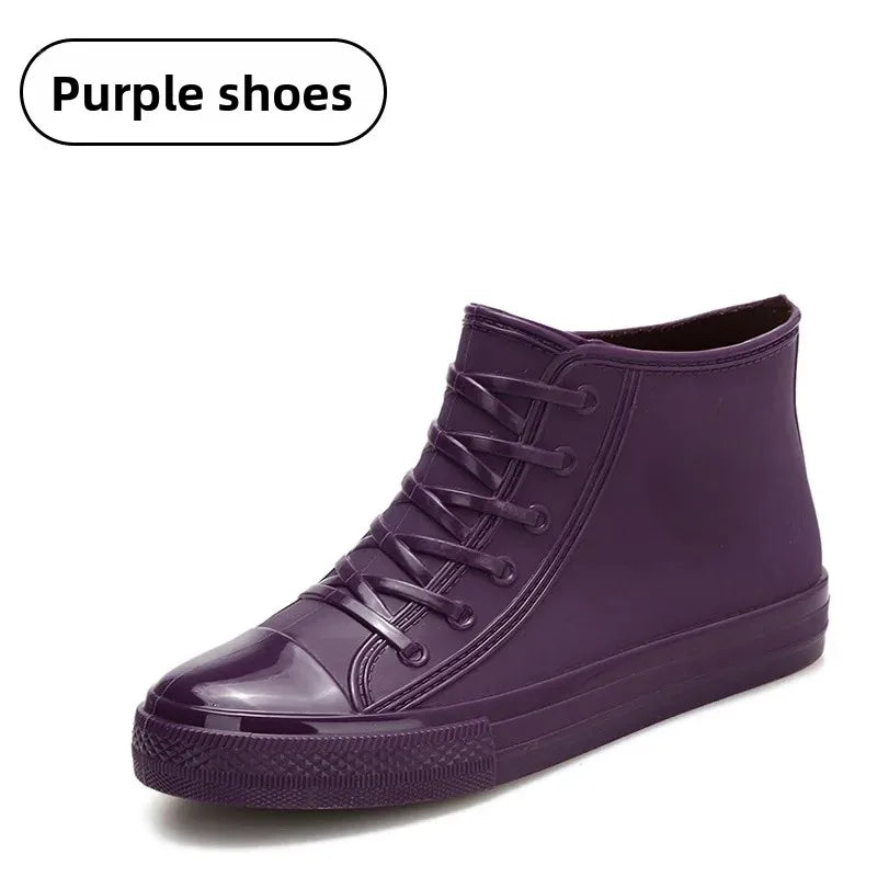 Anti-Slip Short Tube Waterproof Women's Rain Boots Fashionable Kitchen Work Rubber Shoe Covers Fishing Shoes PVC Material Adult