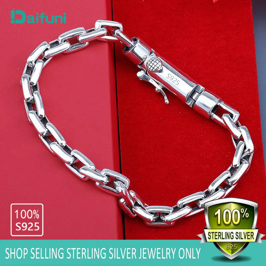 Daifuni 100% 925 Sterling Silver 5/6/8MM Chain & Link Bracelets For Men Vintage Steampunk Biker Hip Hop Style Party Jewelry Gift