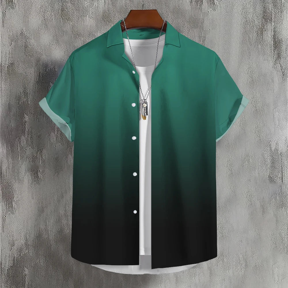 Solid Men'S Shirt Summer Color Gradient Lapel Shirts For Men Colorful Simple 3d Print Basic Men'S Shirt Tops Casual Short Sleeve